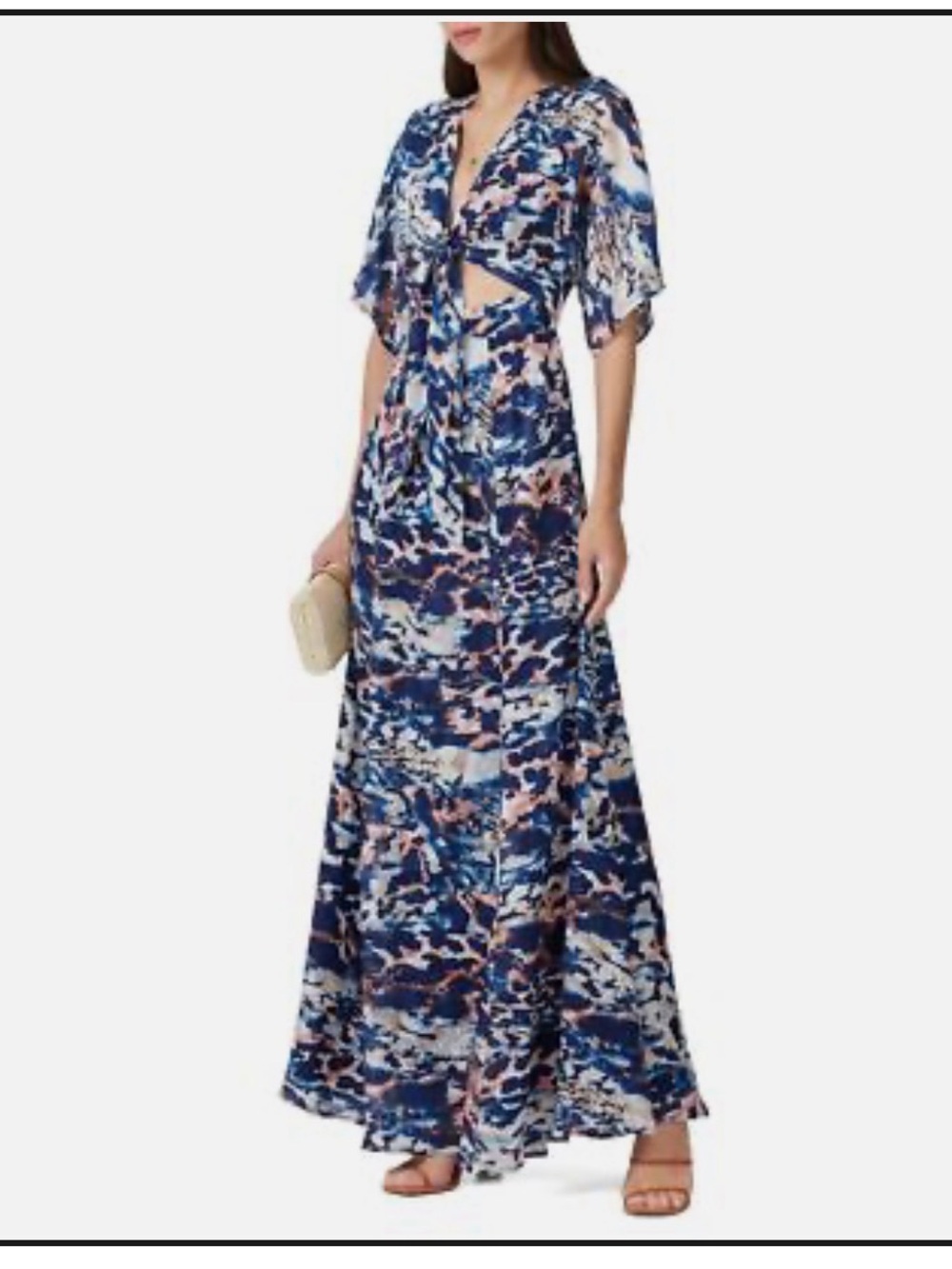 Hutchโ Blue Floral Tie-Front Maxi Dress with Cutout